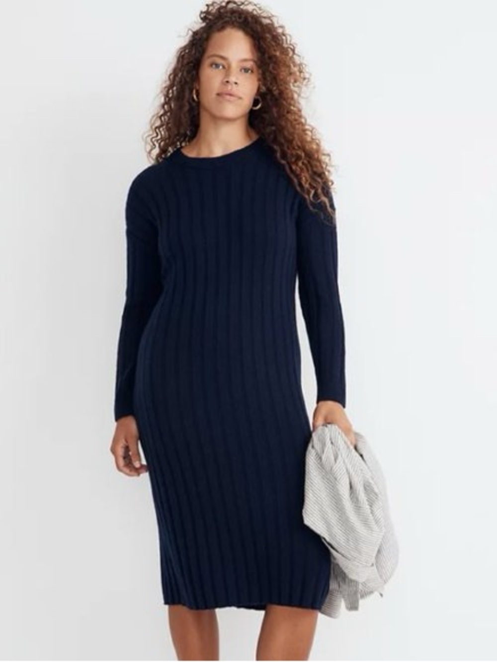 Madewell (Re)sourced Ribbed Midi Sweater Dress Navy XS Wool Alpaca